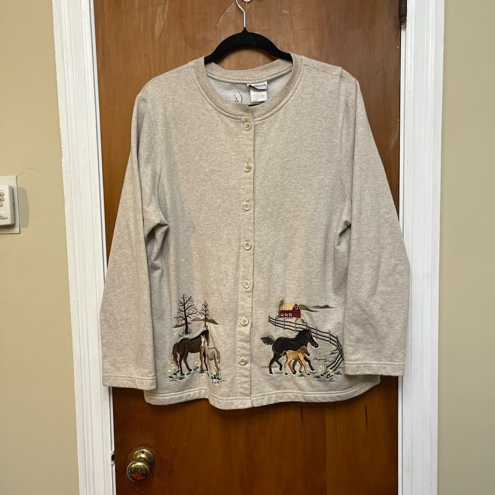 KORET Women’s Embroidered Horse Cardigan in Beige M - Picture 2 of 7